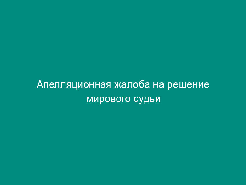 Апелляционная жалоба на решение мирового судьи