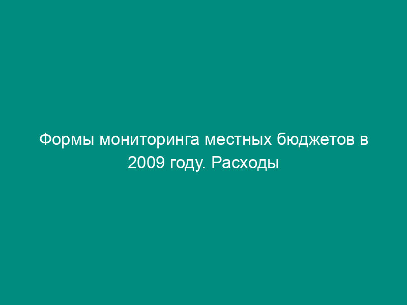 Формы мониторинга местных бюджетов в 2009 году. Расходы местных бюджетов