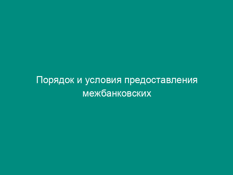Порядок и условия предоставления межбанковских кредитов (приложение к межбанковскому соглашению об общих условиях совершения операций на межбанковском рынке)