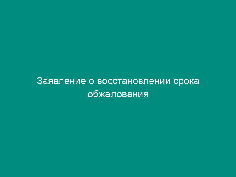 Заявление о восстановлении срока обжалования